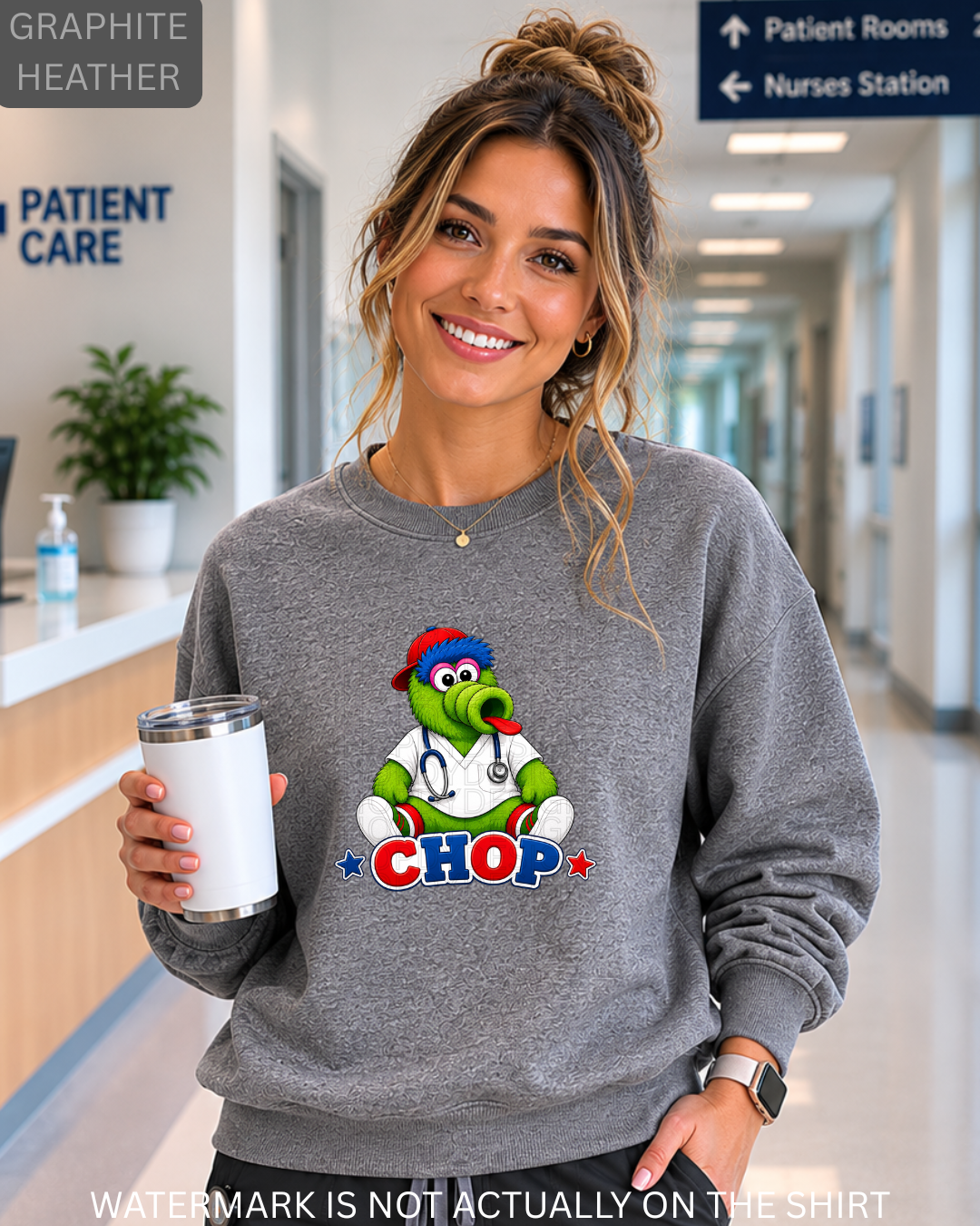 CHOP Cute Philadelphia Baseball Mascot Inspired Healthcare Worker T-Shirt, Crewneck Sweatshirt & Hoodie