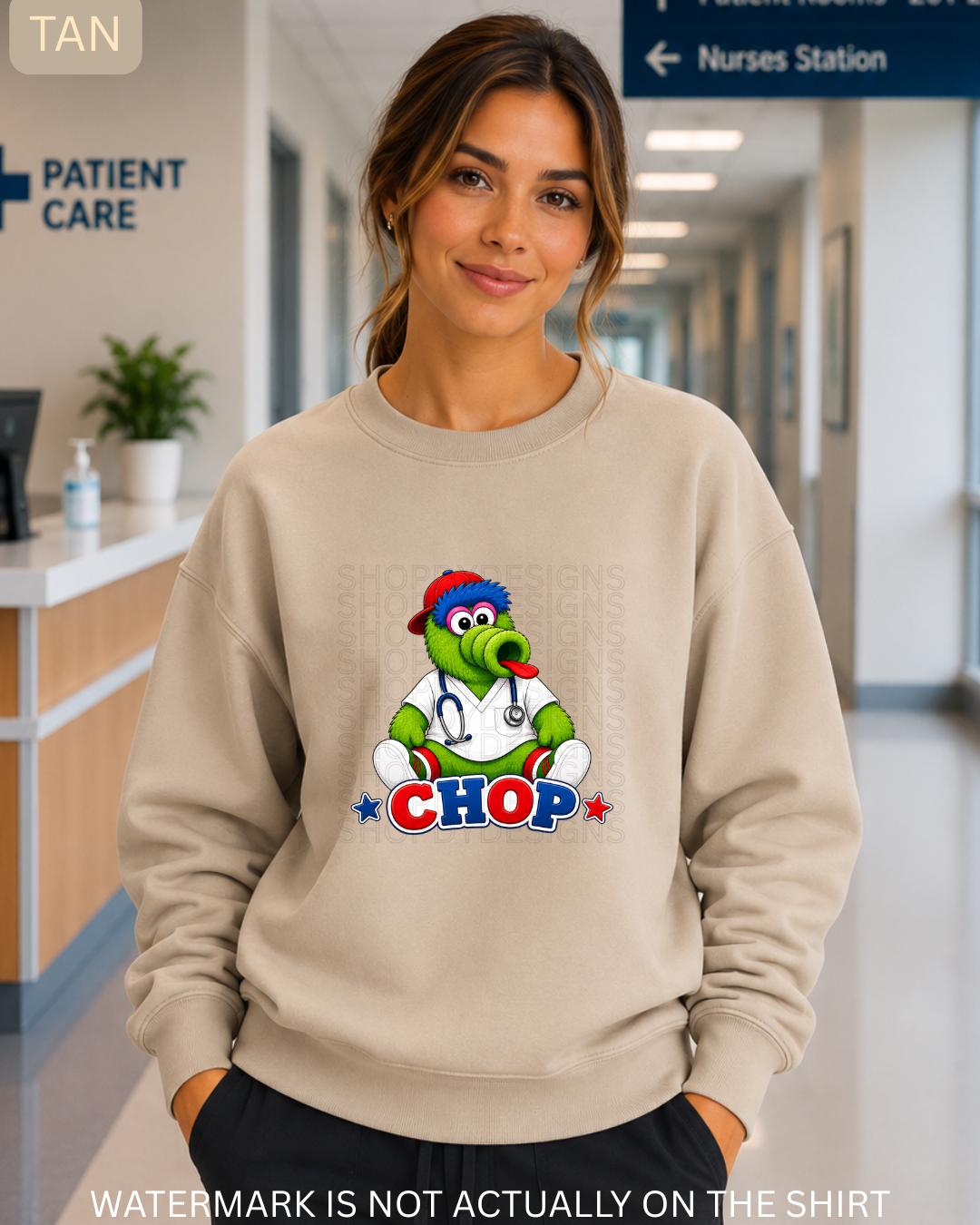 CHOP Cute Philadelphia Baseball Mascot Inspired Healthcare Worker T-Shirt, Crewneck Sweatshirt & Hoodie
