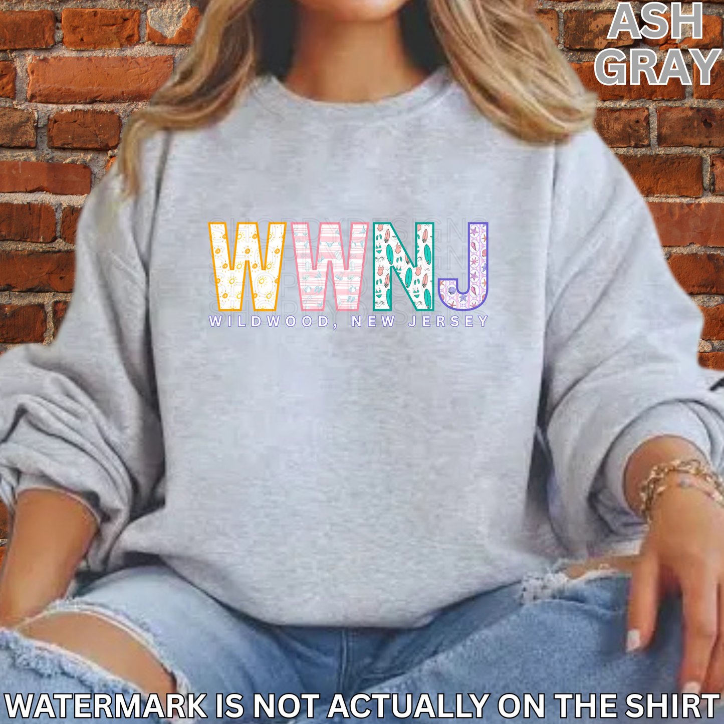 Wildwood NJ Colorful Beach Pattern Letters Shirt, Crewneck, Hoodie | WWNJ Apparel