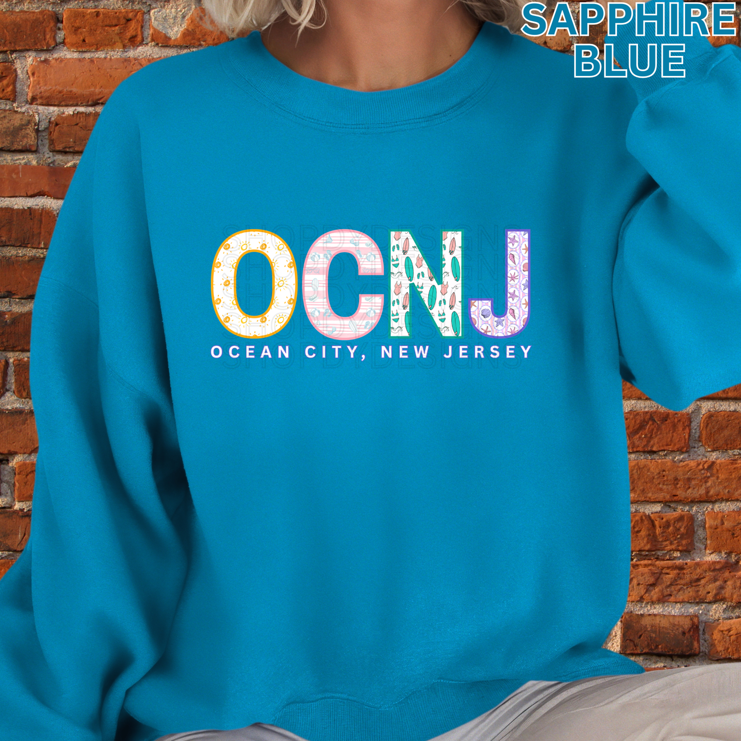 Ocean City NJ OCNJ Colorful Beach Pattern Letters Shirt, Crewneck, Hoodie | OCNJ Apparel