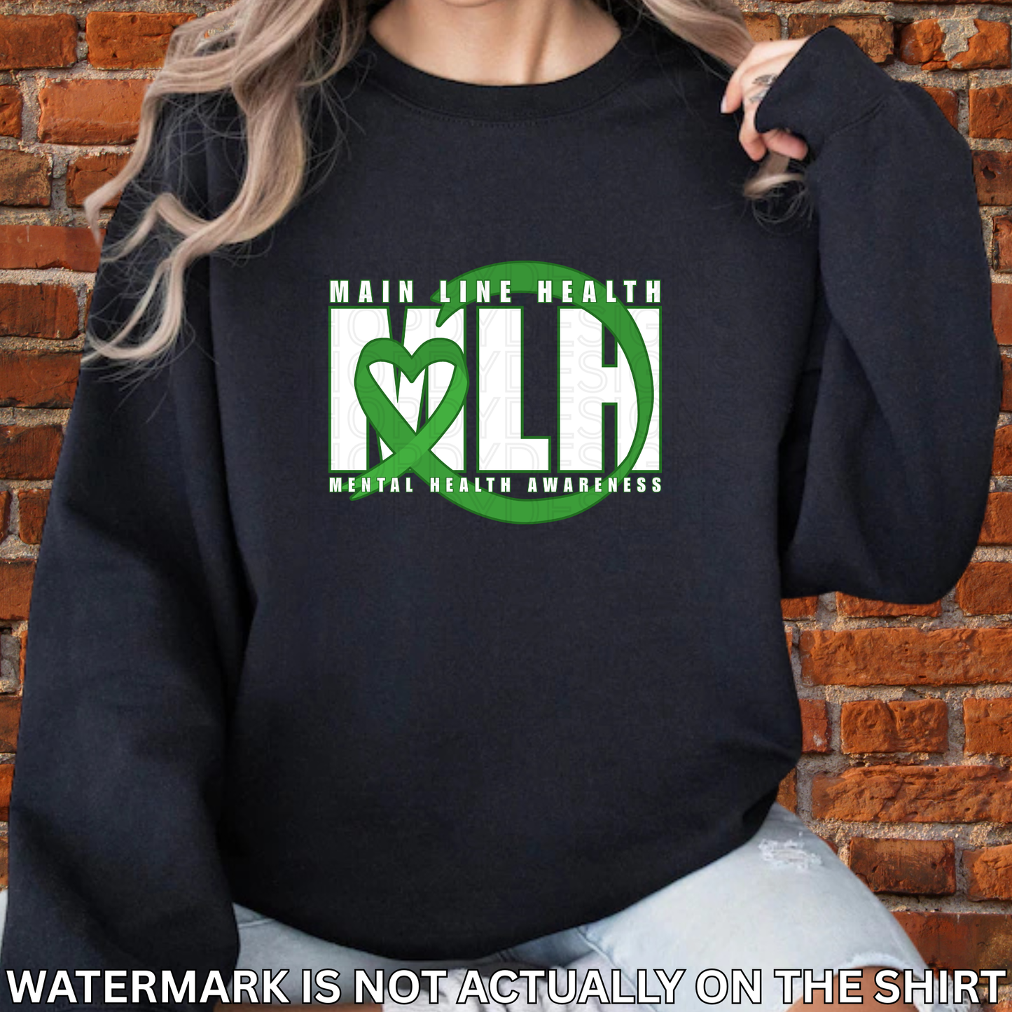 MLH Mental Health Awareness T-Shirt, Sweatshirt & Hoodie | Green Ribbon Heart Design | Healthcare Apparel