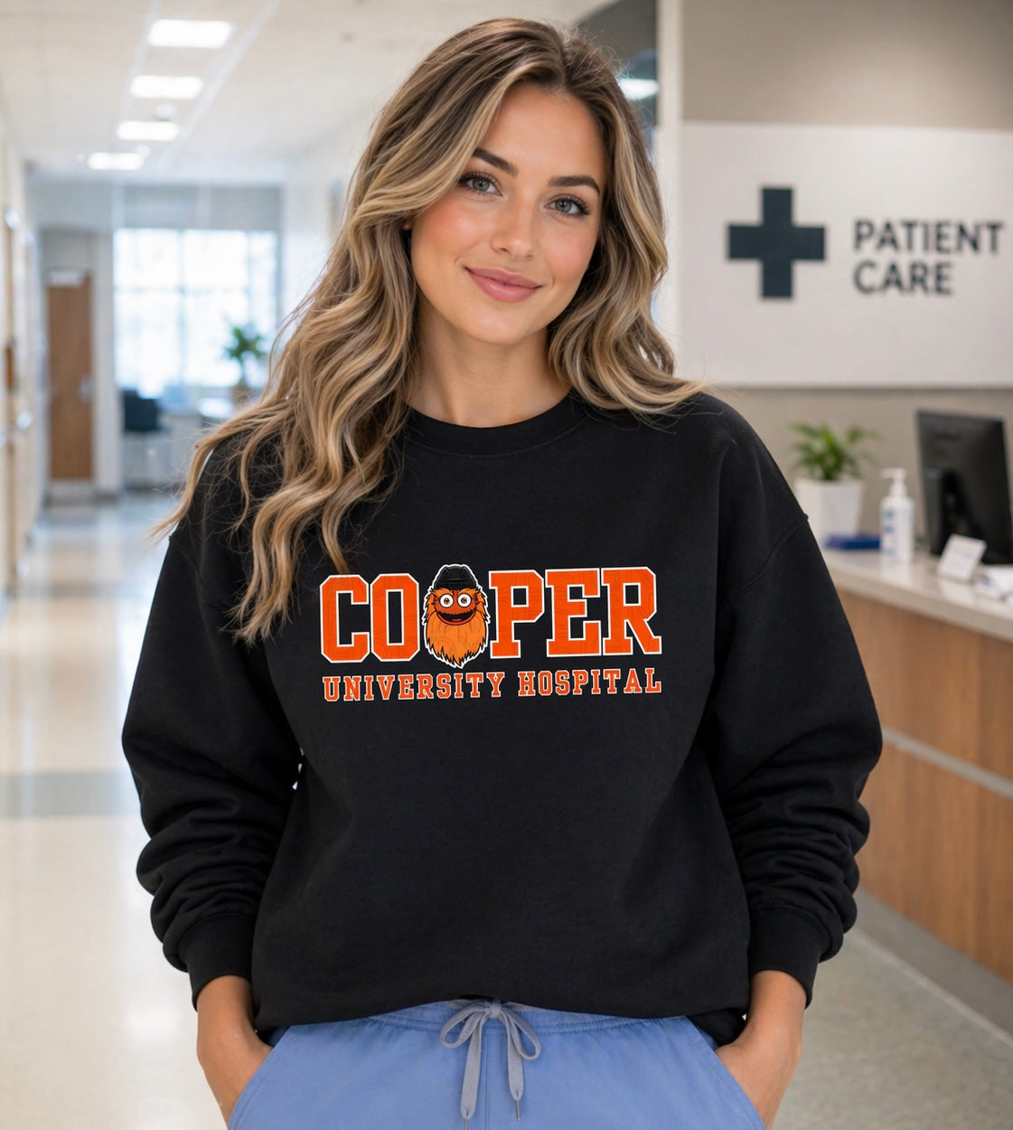 Cooper University Hospital Gritty Head Philly Hockey Inspired Shirt, Crewneck Sweatshirt, Hoodie| Healthcare Worker Apparel