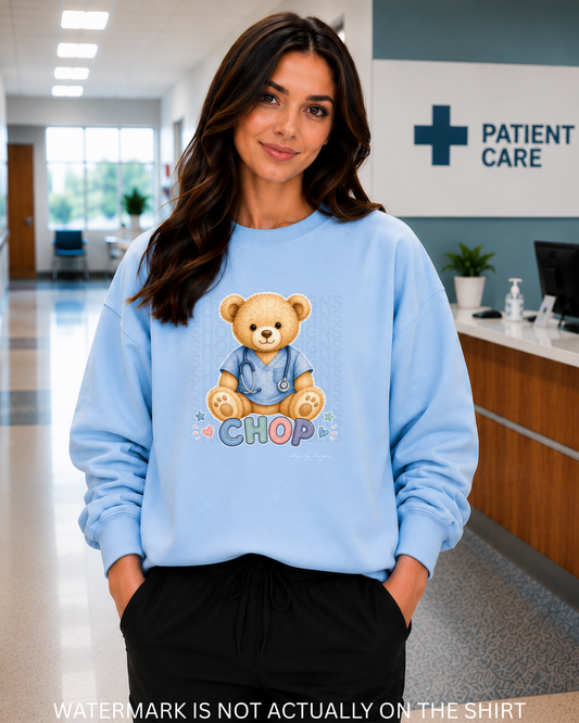 CHOP Cute Teddy Bear Healthcare Worker T-Shirt, Crewneck Sweatshirt & Hoodie