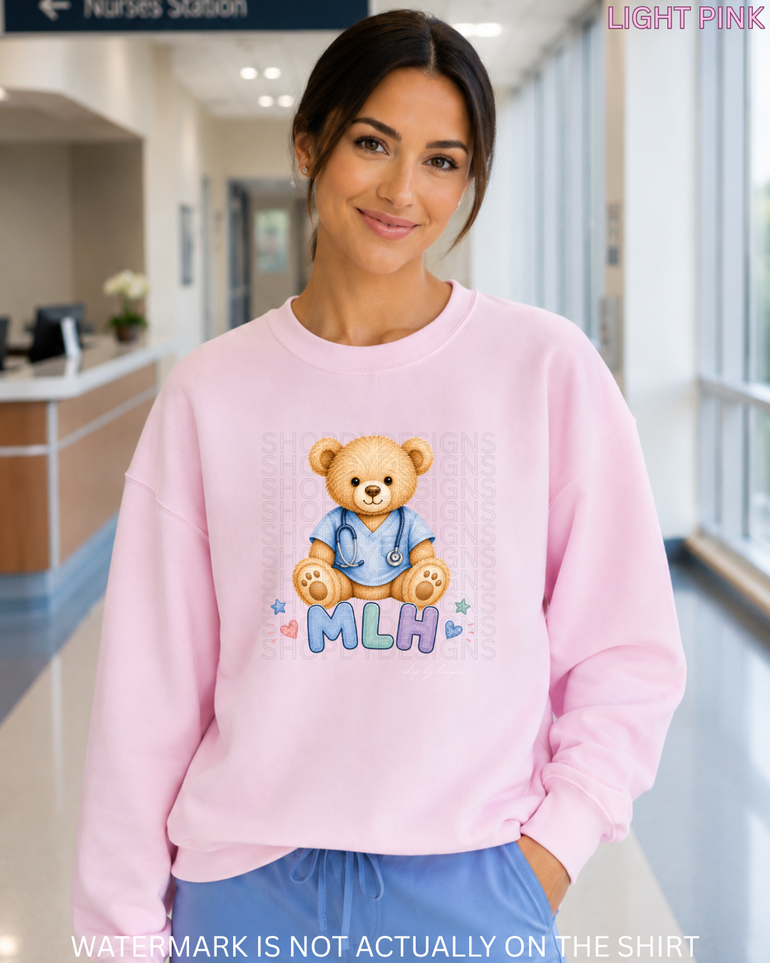 MLH Cute Teddy Bear Healthcare Worker T-Shirt, Crewneck Sweatshirt & Hoodie